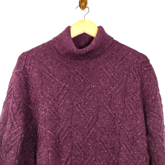 Jos. A Bank 1905 Men Burgundy L Turtleneck Wool Blend Chunky Knit Sweater Preppy - Picture 1 of 8